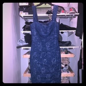 Blue mesh shiny lace underneath bodycon dress
